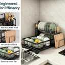 Dish Drying Rack, 2 Tier Space-Saving Dish Rack for Kitchen Counter, Dish Drainer Stainless Steel Rustproof with Drainboard, Utensil Holder, Counter Size