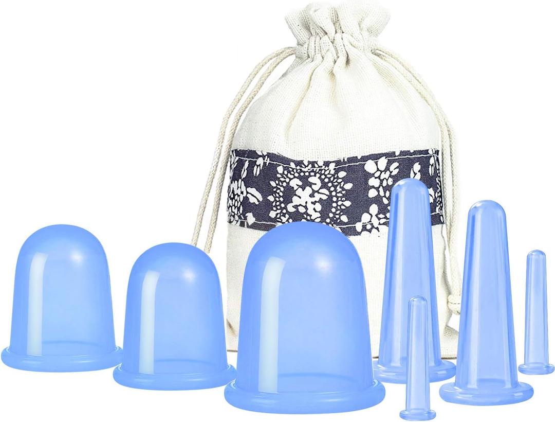 Cupping Therapy Sets 7Pcs Silicone Anti Cellulite Cup Vacuum Suction Massage Cups Facial Cupping Sets Body and Face Massager for Adults Home Use (Blue)