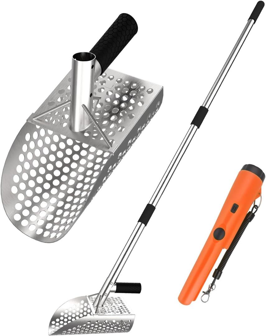 Metal Detector Sand Shovel - Stainless Steel Beach Metal Detecting Shovel with 10mm Holes, Ideal for Metal Detecting Treasure, Beach sifting, Excavation Tools (a26)