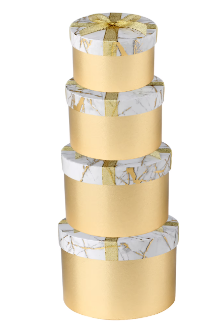 Round Gift Boxes with Lids Set of 4 Gold Gift Box Assorted Sizes Nesting Gift Boxes for Presents Birthday Bridesmaid Wedding Valentines Christmas Party Favor Boxes