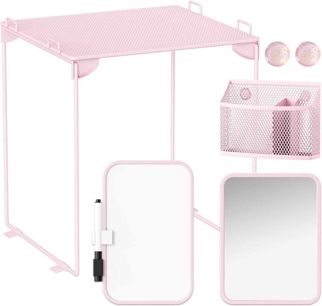 Svartur Pink Locker Accessories with Locker Shelf, Magnetic Mirror, Magnetic Pen Holder, Magnetic Small Whiteboard, Back to School Essentials Locker Decorations, 7 Piece Locker Organizer for Work