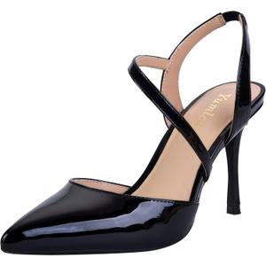 Closed Toe Slingback Heels Wedding High Stiletto Heel for Women 3.3 Inch Ankle Strap Pointed Toe Pumps Prom Dress Bride Shoes for Dinner Party Sexy (9, Black Patent)