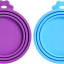 Comtim Pet Food Can Cover Silicone Can Lids for Dog and Cat Food(Universal Size,One fit 3 Standard Size Food Cans) (Blue/Purple)