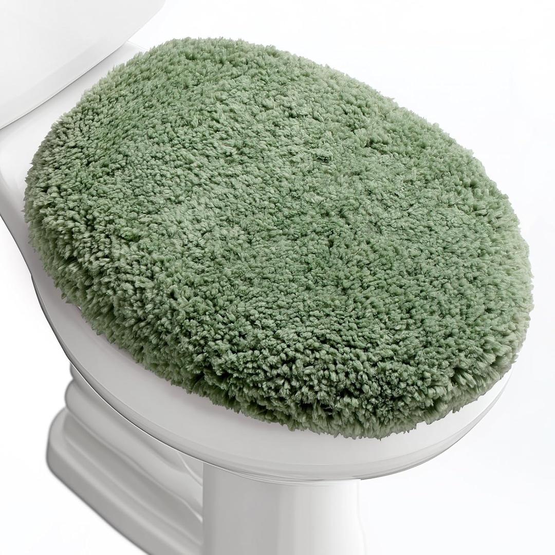 Microfiber Elongated Toilet Seat Cover 19.5"x 15" Machine Washable Solid Toilet Lid Cover Adjustable Rubber Backing Fits Most 18-19.5" L x 14-16" W Elongated Toilet Seat (Sage Green)