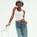 Womens Leather Waist Belts for Jeans Pants with Gold Buckle (Brown, L)