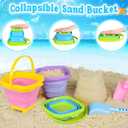Collapsible Beach Toys for Kids, 3 Pack Foldable Sand Buckets and Shovels Set with Mesh Bag, Silicone Pails Shovels Molds, Sandbox Travel Sand Toys for Beach Essentials for Toddlers Kids Age 3-10