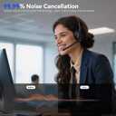 Wireless Headset with Mic for Work, Bluetooth Headset with Microphone AI Noise Cancelling & Mute Button, Lightweight Comfortable Computer Headset with Microphone for PC/Office/Call Center/ Teams/Zoom