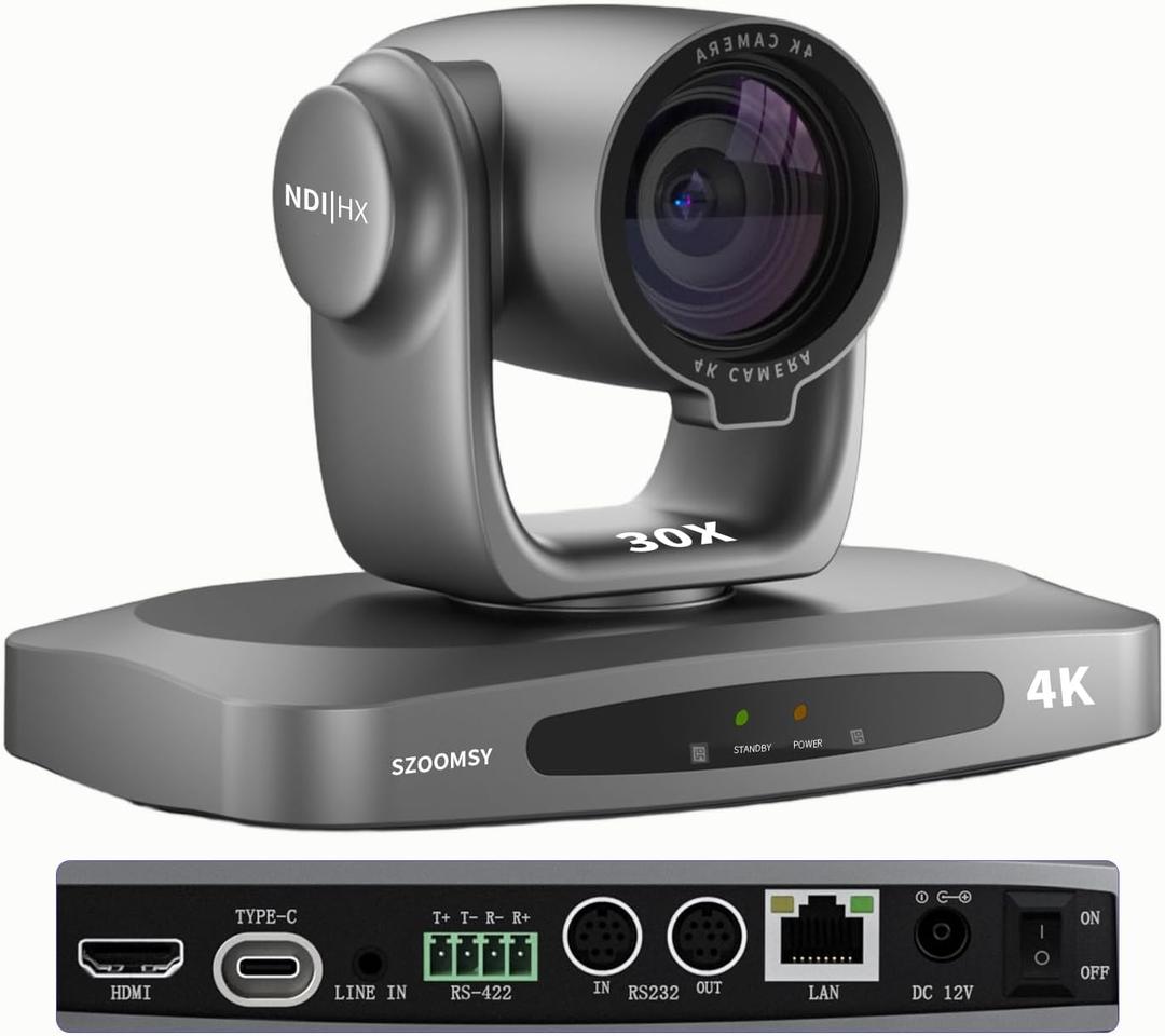 4K PTZ Camera 30X Optical Zoom with NDI|HX2, AI Auto-Tracking, HDMI/USB3.0/LAN/PoE – Long-Range Live Streaming Solution for Church, Worship & Conference