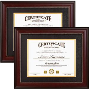 GraduatePro 8.5x11 Diploma Frame with Black Over Gold Mat or Display 11x14 Document Without Mat, CPA License Frame, UV Protection Acrylic, Mahogany with Gold Beads, Pack of 2
