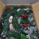 9ft Flocked Pre-Lit Artificial Christmas Garland,Christmas Tree Garland,Flocked Xma Tree Garland with Lights, Pine Cones, Red Berries, Branch Tips,Berry Clusters, Plug in
