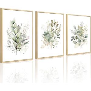 Joocrise Watercolor Botanical Wall Art Set of 3 Boho Floral Canvas Wall Decor Prints Sage Green Wildflower Wall Art Modern Flower Pictures Botanical Painting for Bedroom Bathroom 16x24 Inch Framed