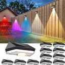 Solar Fence Lights,Warm White & Cool White & RGB 7Colors  Color Changing Mode IP65 Waterproof Solar Lights Outdoor for Deck/Patio/Backyard/Wall/Pool/Fence/Railing/Step(12Pack) (Black)