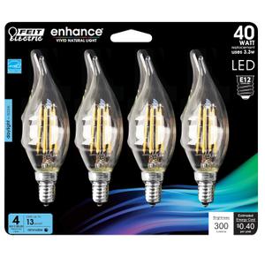 Feit Electric Candelabra LED Light Bulbs, Dimmable, 40W Equivalent, E12 Base, 5000K Daylight White, Vintage B10 Filament Candle Light Bulb for Chandelier, BPCFC40950CAFIL/4/RP, 4 Pack (No Size)