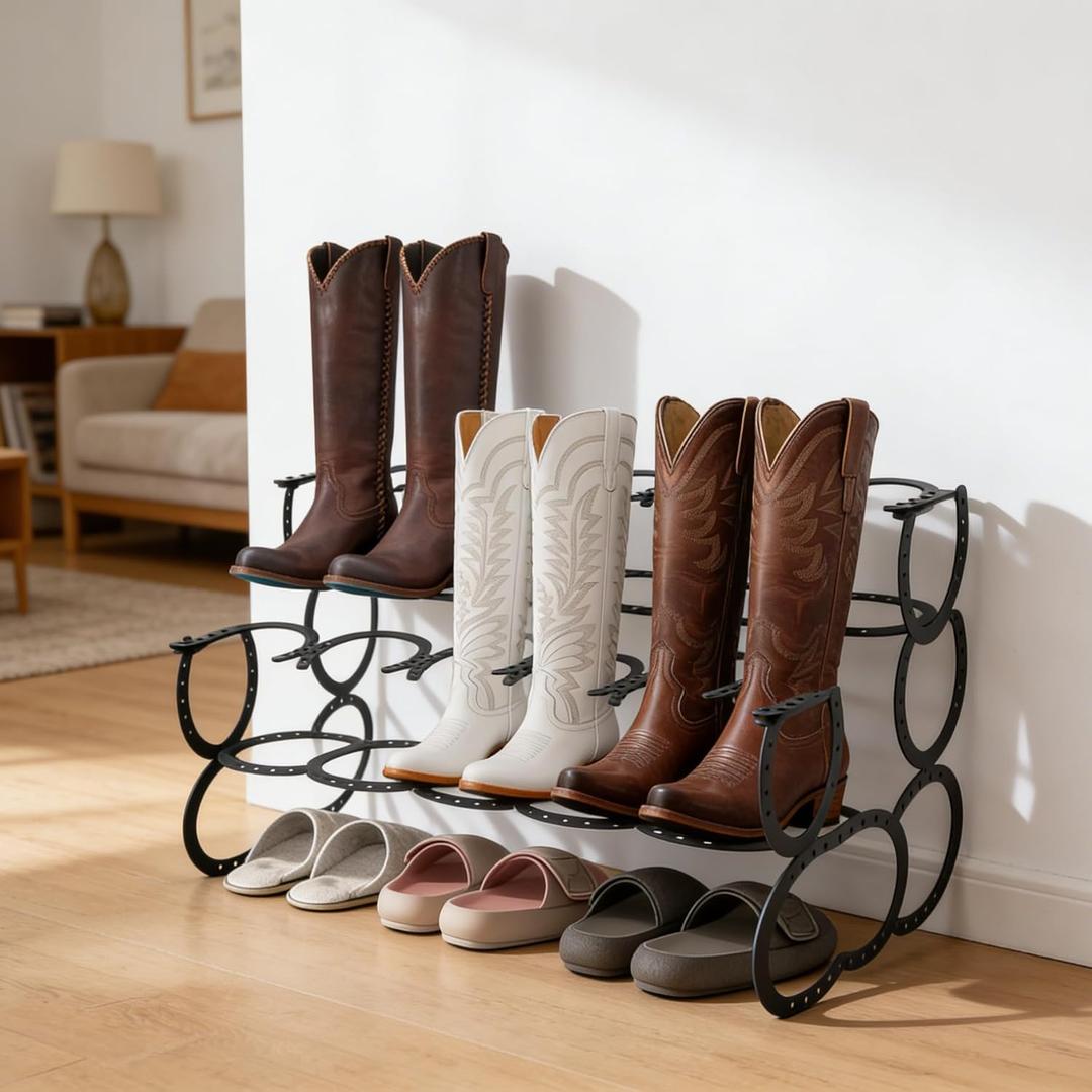 Cowboy Boot Rack 6 Pairs Horseshoe Boot Rack Cowboy Boots Storage Organizer Rustic Horseshoe Gifts Farmhouse Decor for Western Style Lovers Entryway Accessories