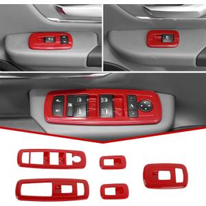 JeCar Window Switch Button Covers Interior Trim Kit Interior Accessories Compatible with RAM 2018-2023, Red