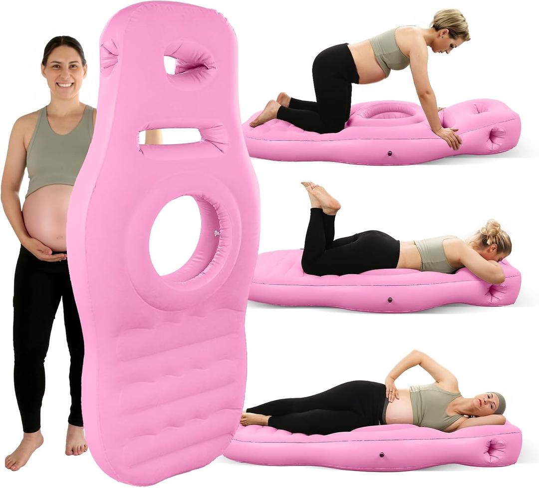Inflatable Pregnancy Pillow with Hole - Pregnancy Blow Up Mattress, Maternity Pillow Inflatable for Prone Sleeping Includes Electric Pump, Relieves Back/Hip Pain, Pink