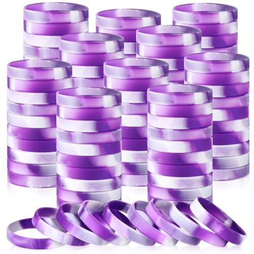Liliful 100 Pcs Silicone Rubber Wristbands Rubber Wristband Bracelet Bands for Silicone Wristbands for Women Men(Purple and White)