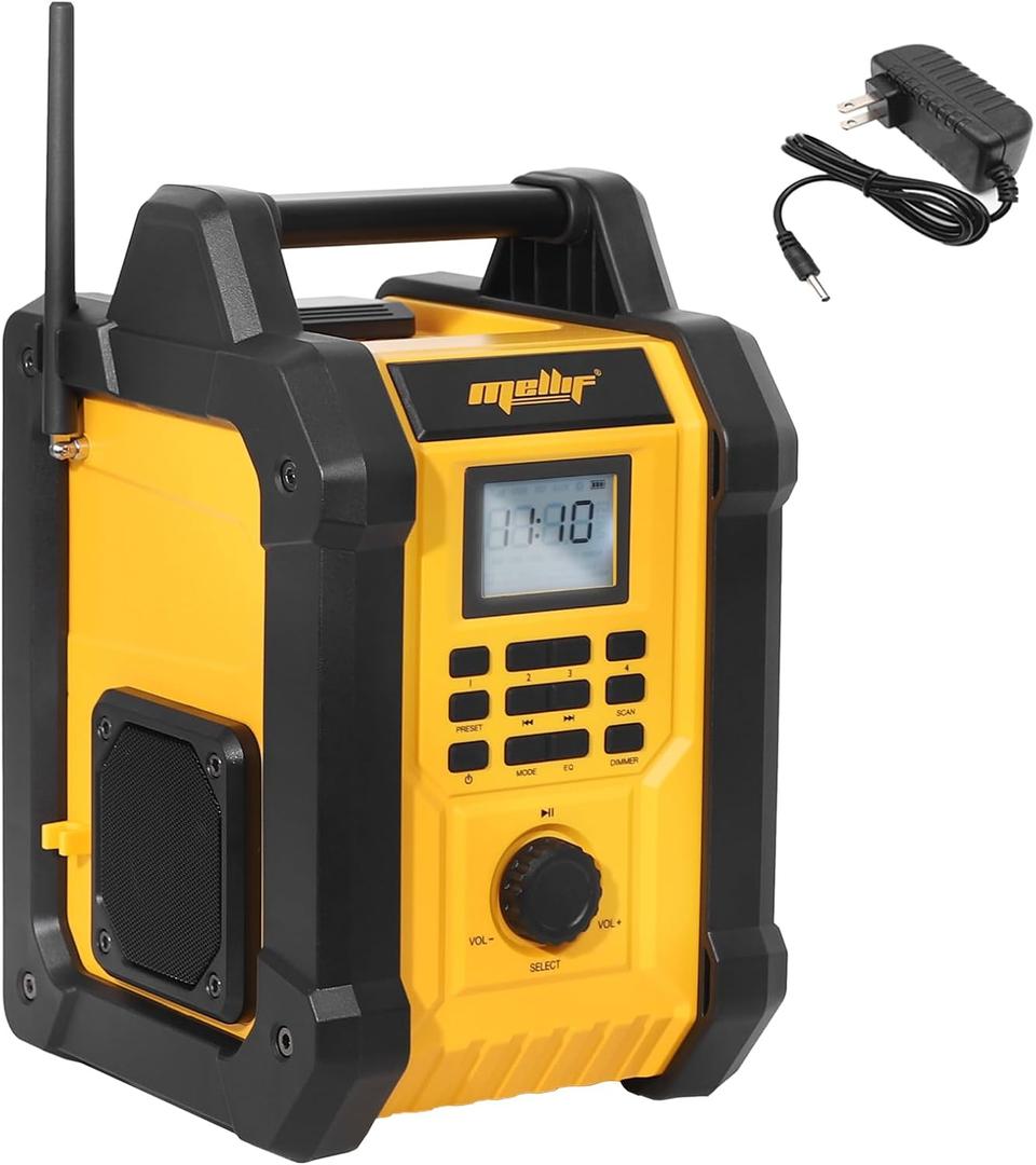 Mellif Jobsite Radio Speaker, Compatible with DeWalt 20V MAX Battery, IPX54 Waterproof Portable Wireless Stereo,Strong Signal Reception, AM/FM, TWS, 100ft Range, AC/DC Powered(Tool Only)