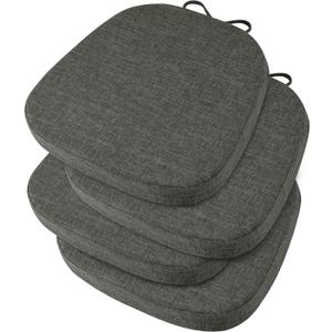 OVOV 14x14 Chair Cushions for Metal Dining Chairs Set of 4 Non Slip Thick Textured Chair Pads for Dining Chairs with Ties and Removable Cover (4, Dark Grey)