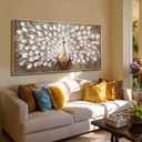 Framed Canvas Wall Art,White Peacock Bird Gold Pictures,Animal Beautiful Wall Decor Artwork for Bedroom Living Room Hallway 24"x48"