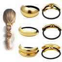 6Pcs Gold Hair Ties - 3 Styles Gold Hair Accessories for Women & Girls, Elegant Chic Metal Hair Cuff Non-Damage Ponytail Cuffs Holders for Thick Hair