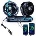NIFBANG Dual Head Car Fan 12v 24 Volt Universal,270° Oscillating Cigarette Lighter Powered Cooling Fan for Vehicles [with 2 USB Charging Ports],360°Rotation Car Fans That Blow Cold Air for Trucks SUV