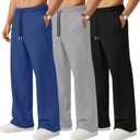 Neer 3 Pack Men's Sweatpants Lightweight Athletic Drawstring Open Bottom Pants Workout Running Lounge Pants with Pocket (X-Large, Black, Cement Gray, Royal Blue)