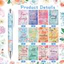 Maritown 48PCS Bible Verse Pens with Christian Notepads Inspirational Quotes Pens Flower Scripture Ballpoint Pens for Women Student Religious Easter Gifts for School Office (Gouache Flowers, 48)