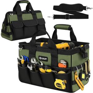 UUP Heavy Duty Tool Bag 15-Inch, 16-Pocket Portable Empty Tool Box Organizer, Big Storage Toolbox Organization, Soft Handle Large Zipper Carrying Toolbag, Father Day Gifts for Him Dad Men, Green