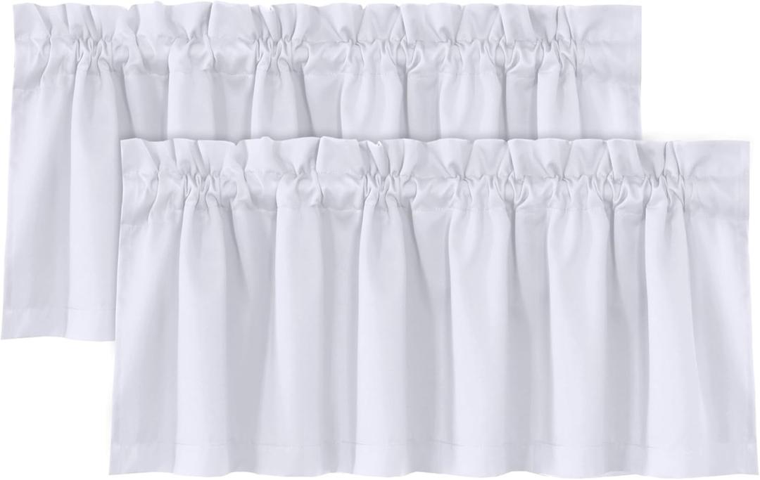 H.VERSAILTEX 2 Panels White Valance for Windows, Natural Blackout Curtains Valances for Small Windows/Living Room/Bedroom/Bathroom Rod Pocket 52" W x 18" L, Greyish White2 Packs