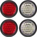 4Pcs 4 Inch Round Led Stop Turn Tail Brake Backup Reverse Lights 24 LED Waterproof 4 Inch Round LED Trailer Tail Lights for Trucks RV W/Lights Grommets 3-Prong Trailer Wire Pigtails 12V (2Red+2White)