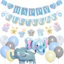 Pirese Elephant Birthday Banner Kit, Baby Elephant Party Decorations with Balloons, Cute First Birthday Decor for Boys or Girls, Jungle Safari Baby Shower Supplies