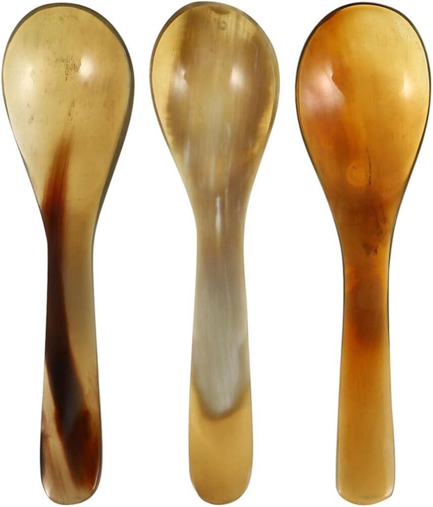 Kichvoe Natural Cow Horn Coffee Spoons Set of 3 Small Kitchen Essentials for Coffee Dessert and Baking Scoops with Long Handle Yak Horn Material