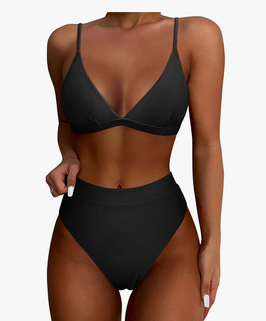 SUUKSESS Women High Waisted High Cut Bikini Set Sexy Triangle Two Piece Swimsuits, Size L