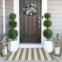 OJIA Striped Rug 24"x51" Washable Front Door Mat Outdoor Doormat Woven Entry Rug Cotton Indoor Outdoor Rug Small Checkered Rugs for Porch Kitchen Entryway Patio Bathroom (Green/White/Tan)