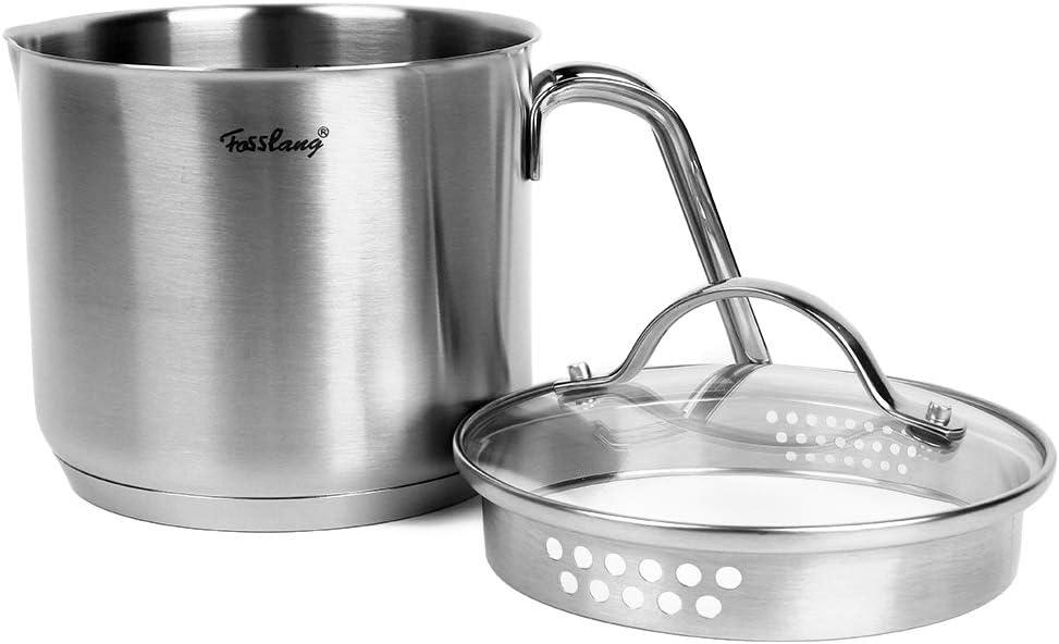 1.5 Quart Stainless Steel Saucepan with Pour Spout, Saucepan with Glass Lid, 6 cups Burner Pot with Spout - for Boiling Milk, Sauce, Gravies, Noodles, 6.3 x 5.91 x 5.12 inches