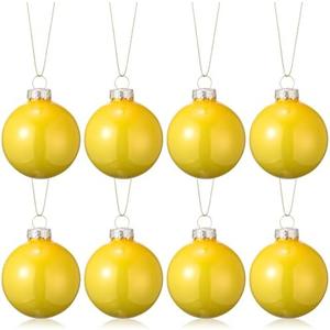 8 Pcs Yellow Glass Christmas Ball Ornaments 2.36" Shatterproof Xmas Christmas Tree Decorations with Hanging Loop and Rope Christmas Decorative Ball for Holiday Hanging Wreath Garland Decorations