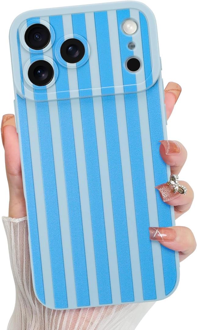 KANGHAR Compatible with iPhone 17 Pro Case 2025, Silicone Stripes Cute Pattern, Camera Protection Soft Slim Phone Cover for Girls Women -Blue