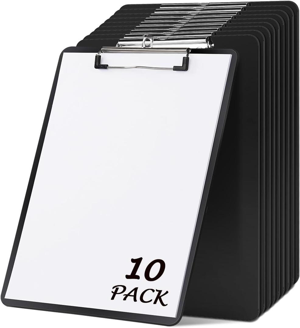 Dynta 10 Pack Plastic Clip Boards 12.5x9 Inch Standard Letter Size Clipboard with Low Profile Clips, Lightweight & Sturdy for Office, Classroom, Black