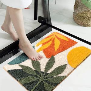 Uphome Bathroom Rugs Colorful Abstract Leaves Bath Mat Non Slip Water Absorbent Boho Bath Rug Soft Microfiber Machine Washable Floor Mats for Tub Bathroom Indoor Doormat,18"x26"