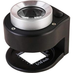 30X Loupe Magnifier with 6 Light, Desktop Portable Metal Magnifier Folding Scale Sewing Magnifying Glass for Textile Optical Jewelry Tool Coins Currency (Black)