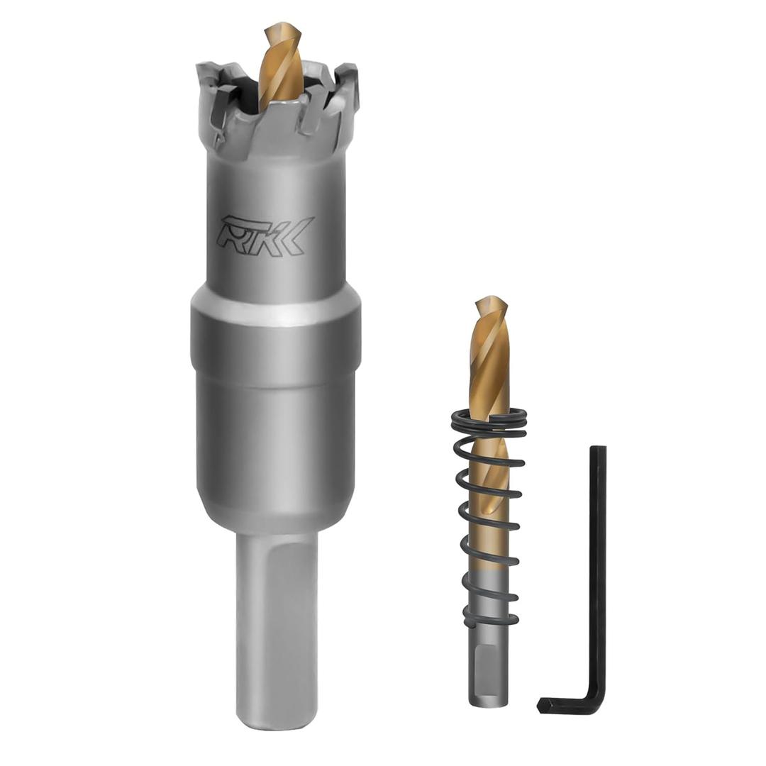 RKK Tungsten Carbide Hole Saw for Hard Metal, Steel, Iron, Wood, Plastic with 1 Titanium-Plated Pilot Drill bit (19mm | 3/4'')