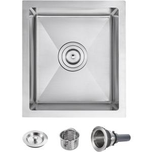 POPFLY 13 x 15 Inch Undermount Kitchen Sink, 18 Gauge SUS304 Stainless Steel Wet Bar Sink 6 Inches Deep Single Bowl Handmade Sink, Brushed