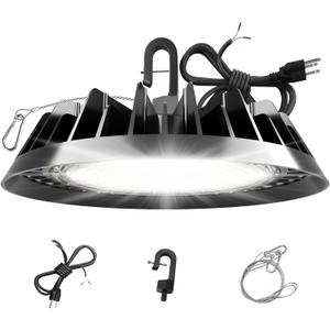 JC-LGL UFO LED High Bay Light 150W, High Bay LED Lights 24,000LM (160LM/W) 1-10V Dimmable, 5' Cable with Plug, Hanging Hook, Safe Rope, ETL Listed High Bay Light for Factory Barn Warehouse, 2 Pack