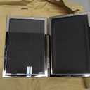 4x6 Picture Frame Double Hinged Silver Metal Thin Edge Frame with High Definition Glass Front Folding Frames Stand Vertically on Tabletop,Silver