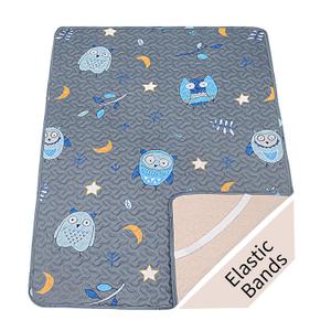 Quilted Pack n Play Sheet Fitted, Breathable Thick Pad for Pack and Play Mattress, Pack and Play Mattress Sheet fits Graco, Portable Mini Cribs, Play Yards, Padded Playpen Protector Cover (Owl)
