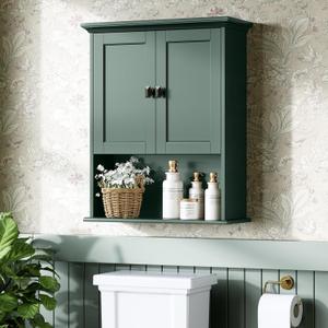 Bathroom Wall Cabinet, Wooden Medicine Cabinet Above Toilet Storage Cabinet with Doors and Adjustable Shelf Wall Mounted Storage Organizer Cabinet Over Toilet Cabinet (Forest Green)