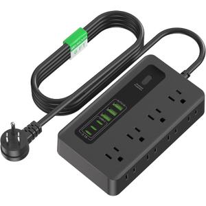 Power Strip with USB, HITRENDS 6 Ft Surge Protector Flat Plug Extension Cord with 8 Outlets 3 USB Ports & 3 Type-C Port (5V/3A), Outlet Extender for Home Office,Black