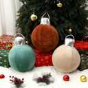 Sinmoe 3 Pcs Giant Velvet Christmas Inflatable Balls Ornament 12 Inch Neutral Hanging Xmas Balls Large Blow up Flocked Decorations for Holiday Couch Chair Lawn Porch Decor