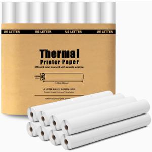 8 Rolls Thermal Paper 8.5 x 11 White for Thermal Printer, Rolls for A285M/ PD-A4/ M08F- Letter Portable Printers Wireless for Travel and Home Use as Office Paper